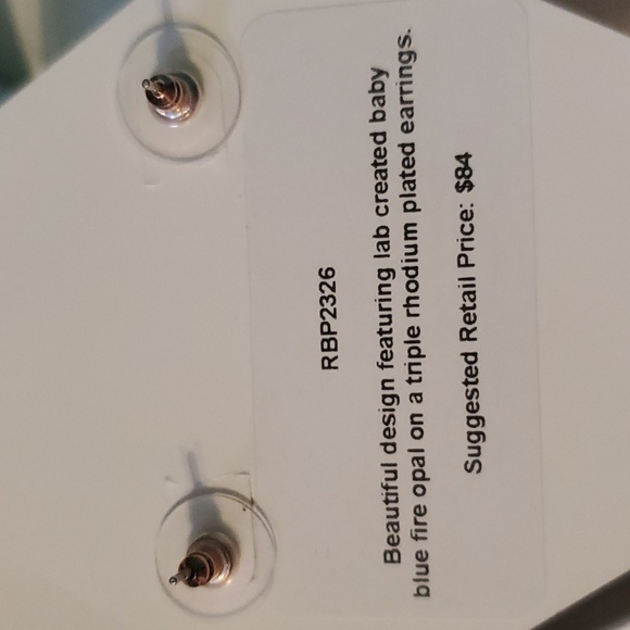 New Bomb party lab created blue fire opal on a triple rhodium plated earrings - Picture 3 of 4